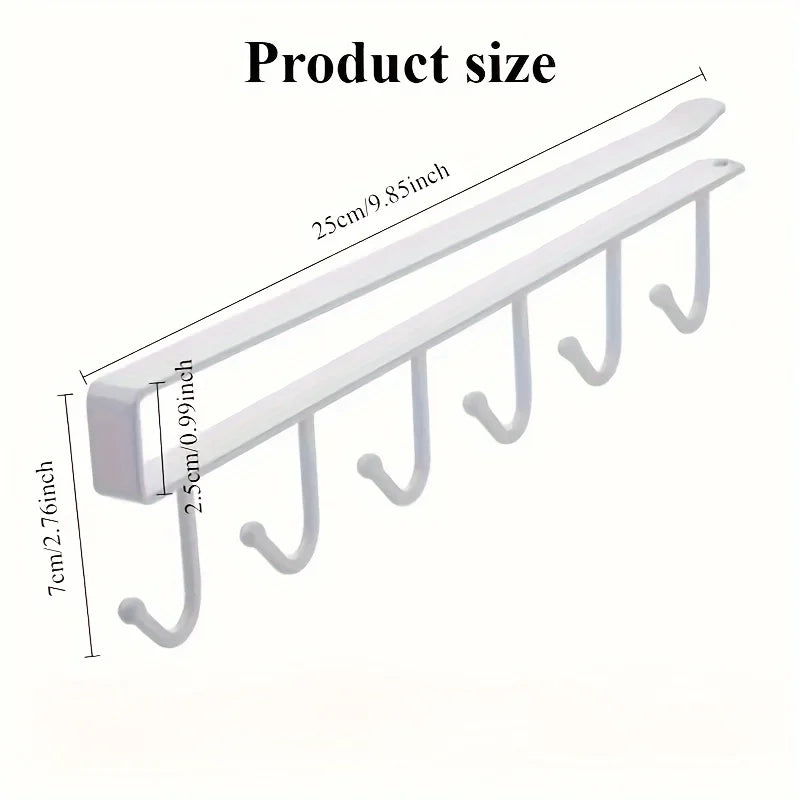6-Hook Stainless Steel Mug and Cup Holder Rack — Under Cabinet Kitchen Organizer