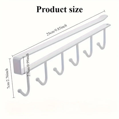6-Hook Stainless Steel Mug and Cup Holder Rack — Under Cabinet Kitchen Organizer
