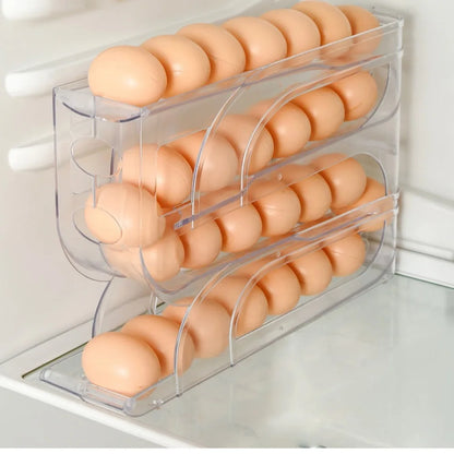 Automatic Egg Roller Organizer Rack — 3 & 4 Layer | Space-Saving Fridge Egg Holder