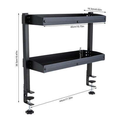 2-Tier Clamp-On Desk Shelf — Above or Under Table Corner Organizer, Black