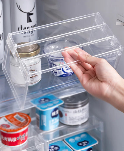 Layered Refrigerator Shelf Organizer — Transparent Stackable Storage Rack