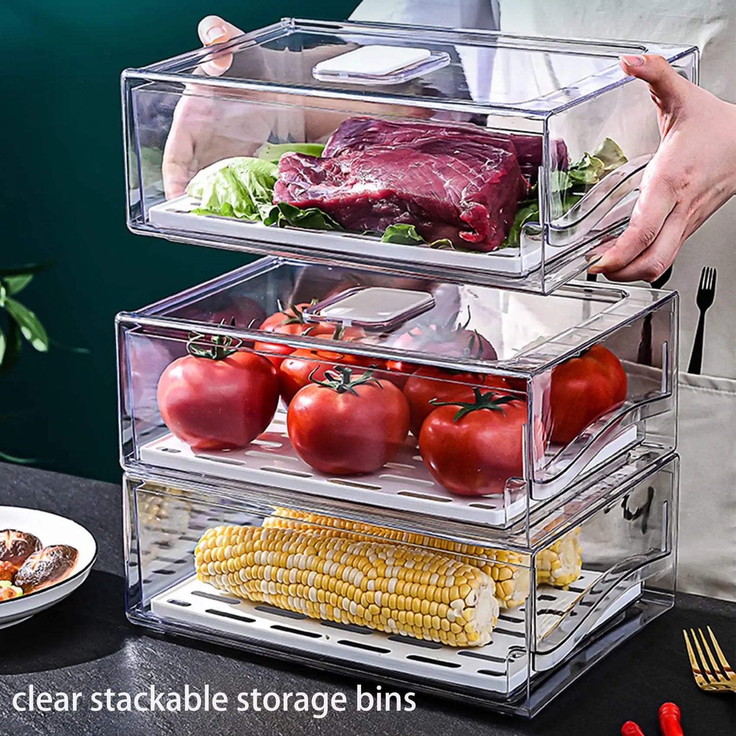 Stackable Fridge Organizer Bins — Reusable Food Storage Containers