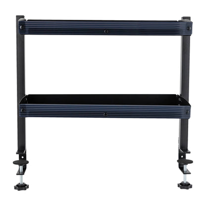 2-Tier Clamp-On Desk Shelf — Above or Under Table Corner Organizer, Black