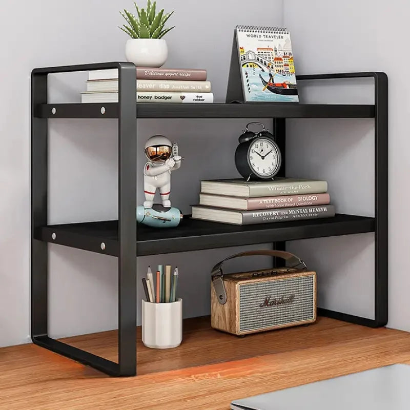 LUSQI 2-Tier Desktop Bookshelf — Student Desk Shelf Rack for Office, Computer Desk & Home