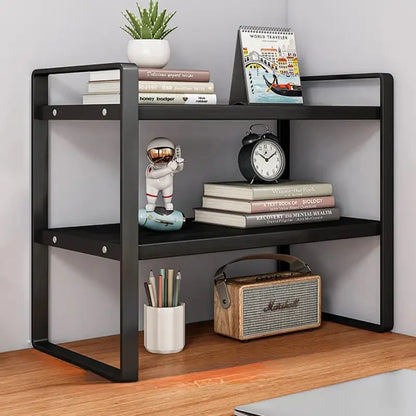 LUSQI 2-Tier Desktop Bookshelf — Student Desk Shelf Rack for Office, Computer Desk & Home