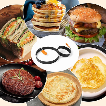 Stainless Steel Fried Egg Ring Mold — Heat-Resistant Silicone Handle & Non-Stick Egg Shaper