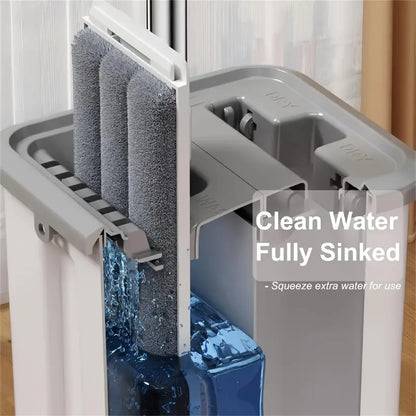 Hands-Free Flat Mop and Bucket Set — 360° Swivel, Long Handle with 4 Reusable Microfiber Pads