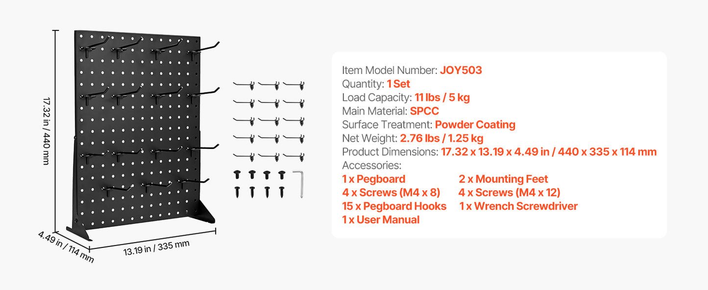 Tabletop Pegboard Display Stand — 17x13in Steel Peg Board with 15 Hooks for Retail & Jewelry