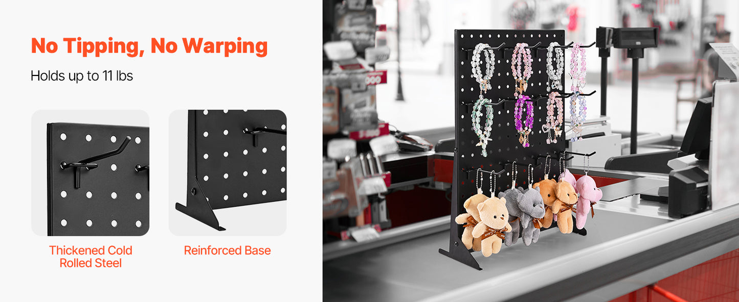 Tabletop Pegboard Display Stand — 17x13in Steel Peg Board with 15 Hooks for Retail & Jewelry