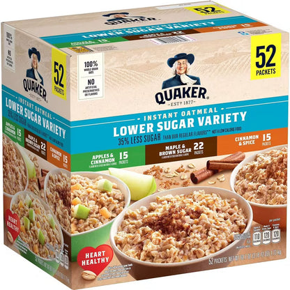 Quaker Lower Sugar Instant Oatmeal, Variety Pack, 1.17 oz., 52 pk. (60.7 oz.)