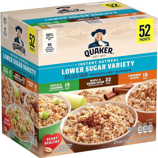 Quaker Lower Sugar Instant Oatmeal, Variety Pack, 1.17 oz., 52 pk. (60.7 oz.)